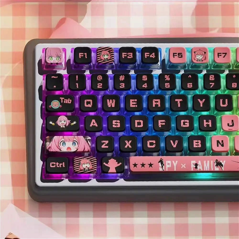 Spy x Family Anime Keycaps, Shiny 4-Side RGB PBT Keycaps, Hot-Swappable MSA Profile for Mechanical Keyboard