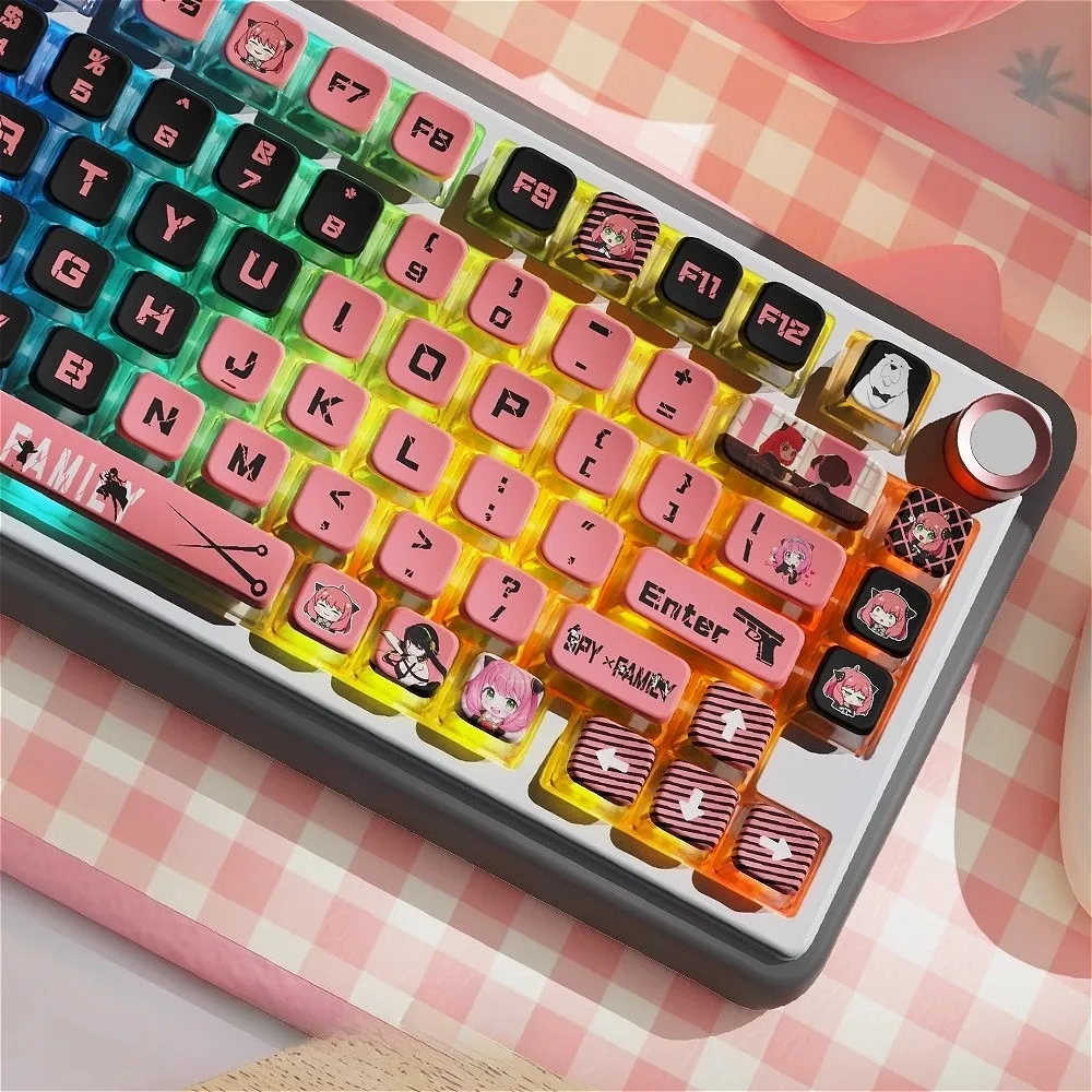 Spy x Family Anime Keycaps, Shiny 4-Side RGB PBT Keycaps, Hot-Swappable MSA Profile for Mechanical Keyboard
