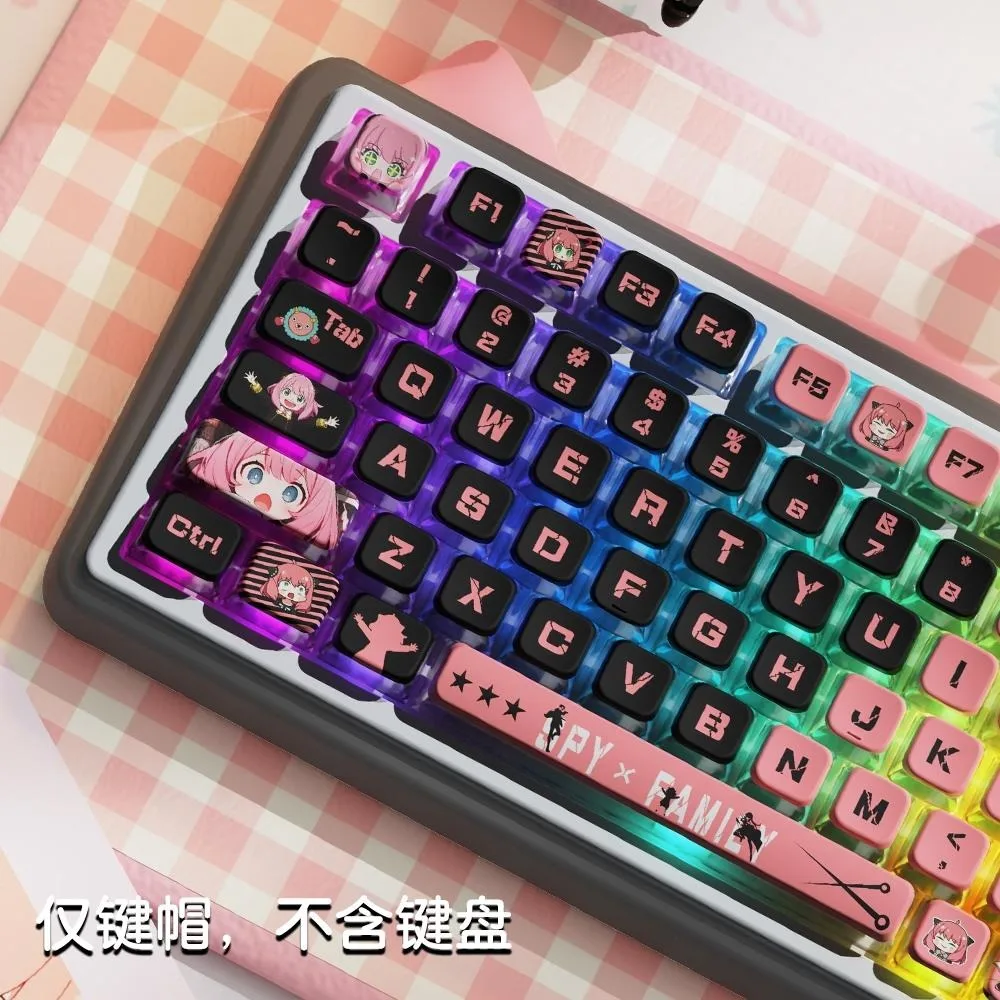 Spy x Family Anime Keycaps, Shiny 4-Side RGB PBT Keycaps, Hot-Swappable MSA Profile for Mechanical Keyboard