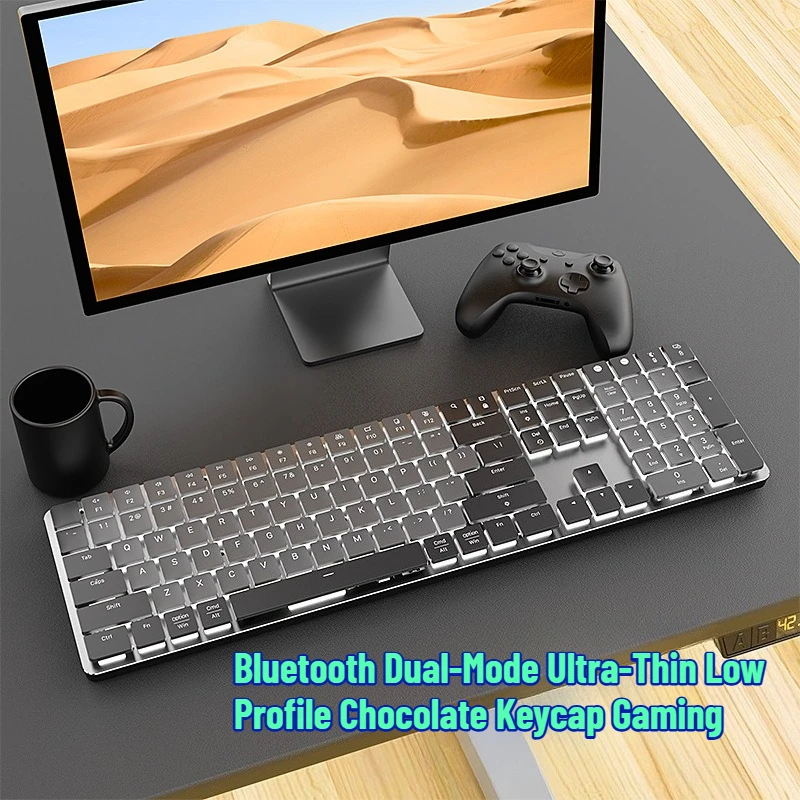 Bluetooth Dual-Mode Ultra-Thin Low Profile Chocolate Keycap Gaming Quiet Red Switch Mechanical Keyboard