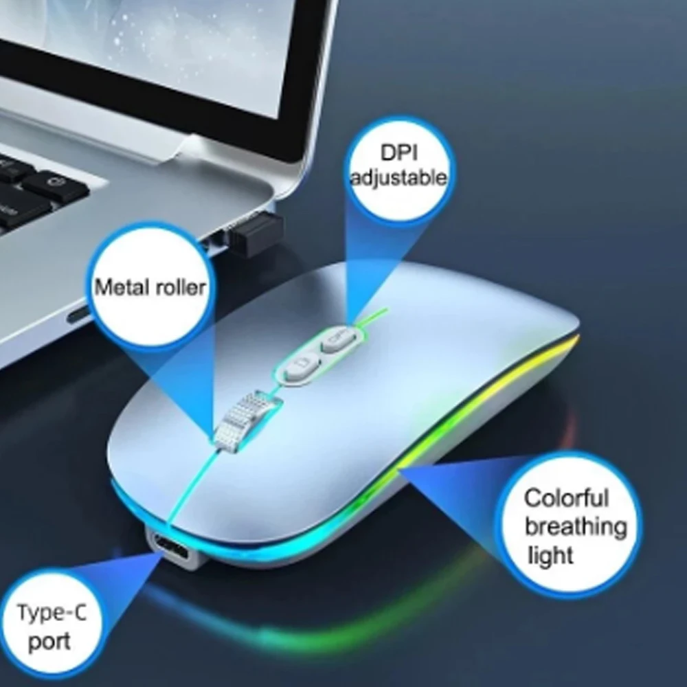 Bluetooth Mouse for Surface Pro 9 Pro9 Pro8/7/6/5/4/3 Pro X Tablet Laptop PC Wireless Mouse Rechargeable Mute Gaming Mouse