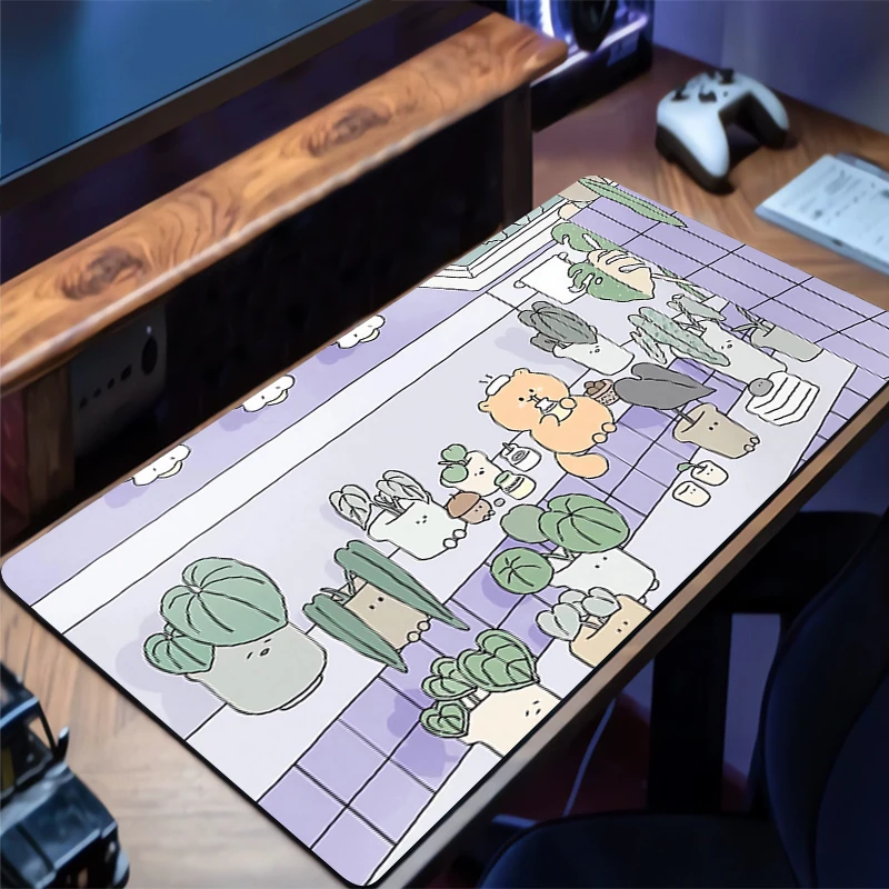 Gaming Mouse Pad Green Plants Anime Desk Mat PC Cartoon Squirrel Gamer Professional Premium Mousepad Speed Control Accessories