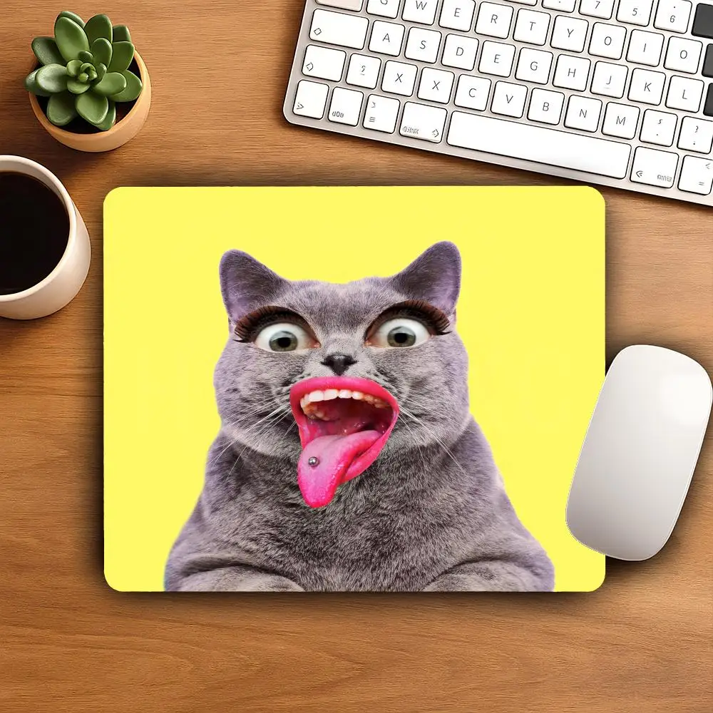 HYBXAXC Funny Cat Face Mouse Pad Small Non-Slip Rubber Desk Mat for Office Gaming Home Decor