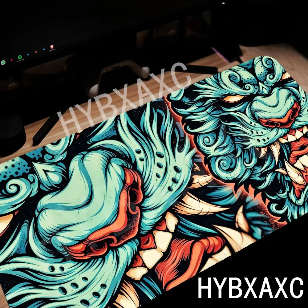 HYBXAXC Desk Mat Non Slip Rubber Mouse Pad, Japanese Oni Demon Mask Blue Art Design for Gaming Office Home Decor
