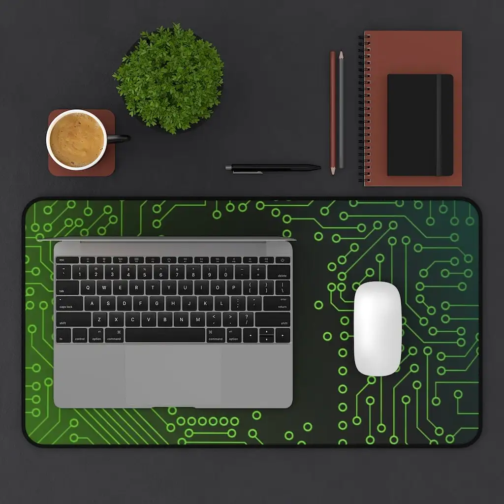 Gaming Green Motherboard Desk Mat, Extended Green Motherboard Deskmat, Non-slip Rubber Mouse Pad,home Office Desktop Decoration