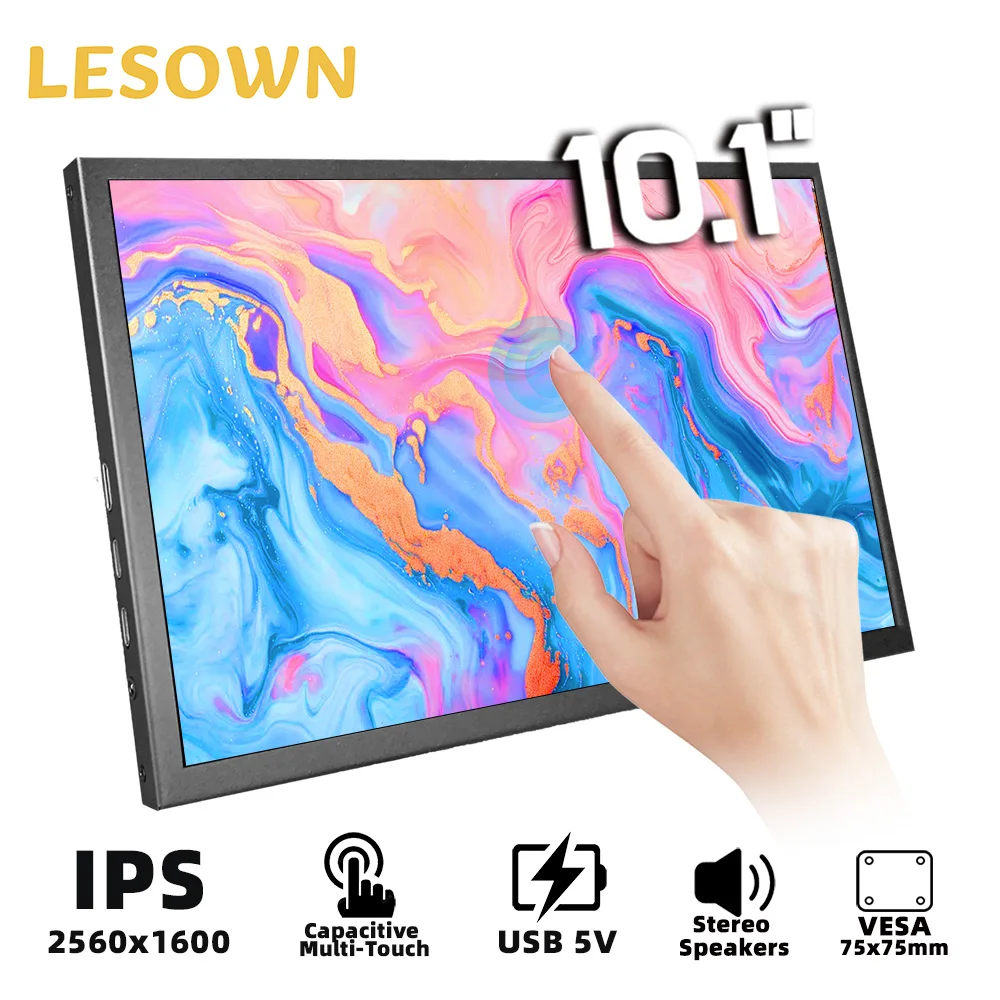 LESOWN 8.9 10.1 Mini USB-C Display 2560x1600 IPS Portable External Monitor Camera Video Field Display for Laptop PC Work Gaming