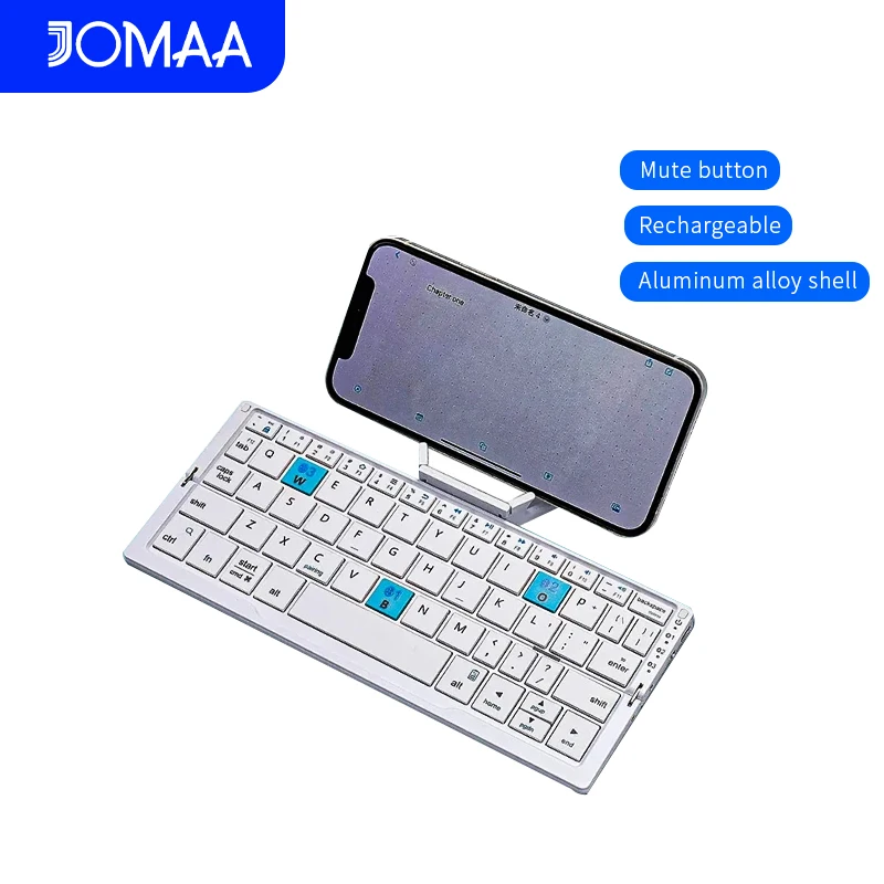 Foldable Bluetooth Keyboard, Portable Keyboard with Stand Holder, Rechargeable Mini Pocket Travel Keyboard, 3 Devices Supported