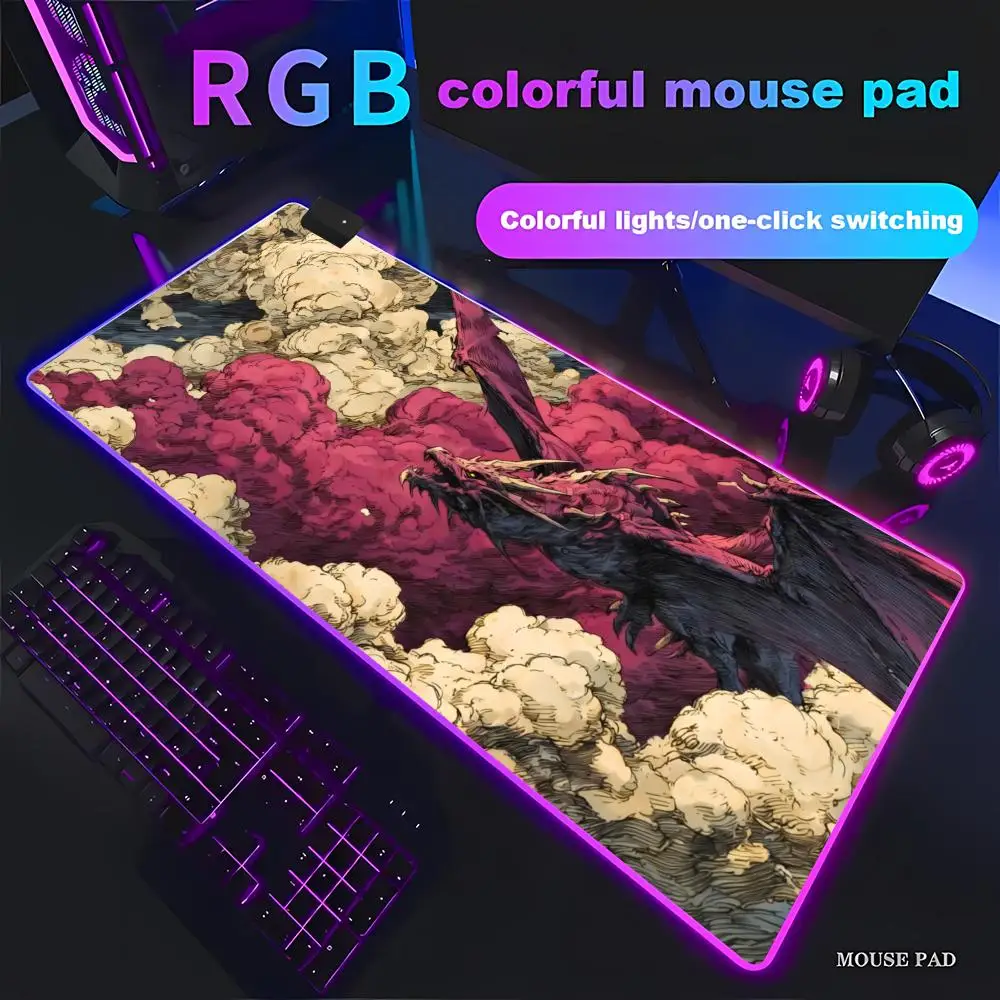 HYBXAXC Dragon in Pink Clouds XL Gaming Mouse Pad  RGB Gaming Mouse Pad HD Gamer Large LED Light XXL PC Computer Non-slip