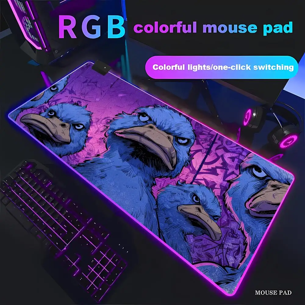 HYBXAXC Angry Duck Doodle Fun Design  Mouse Pad  RGB Gaming Mouse Pad HD Gamer Large LED Light XXL PC Computer Non-slip