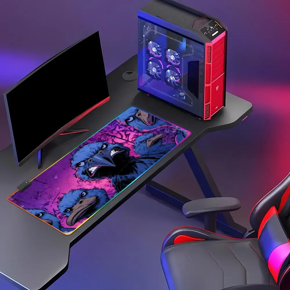 HYBXAXC Angry Duck Doodle Fun Design  Mouse Pad  RGB Gaming Mouse Pad HD Gamer Large LED Light XXL PC Computer Non-slip