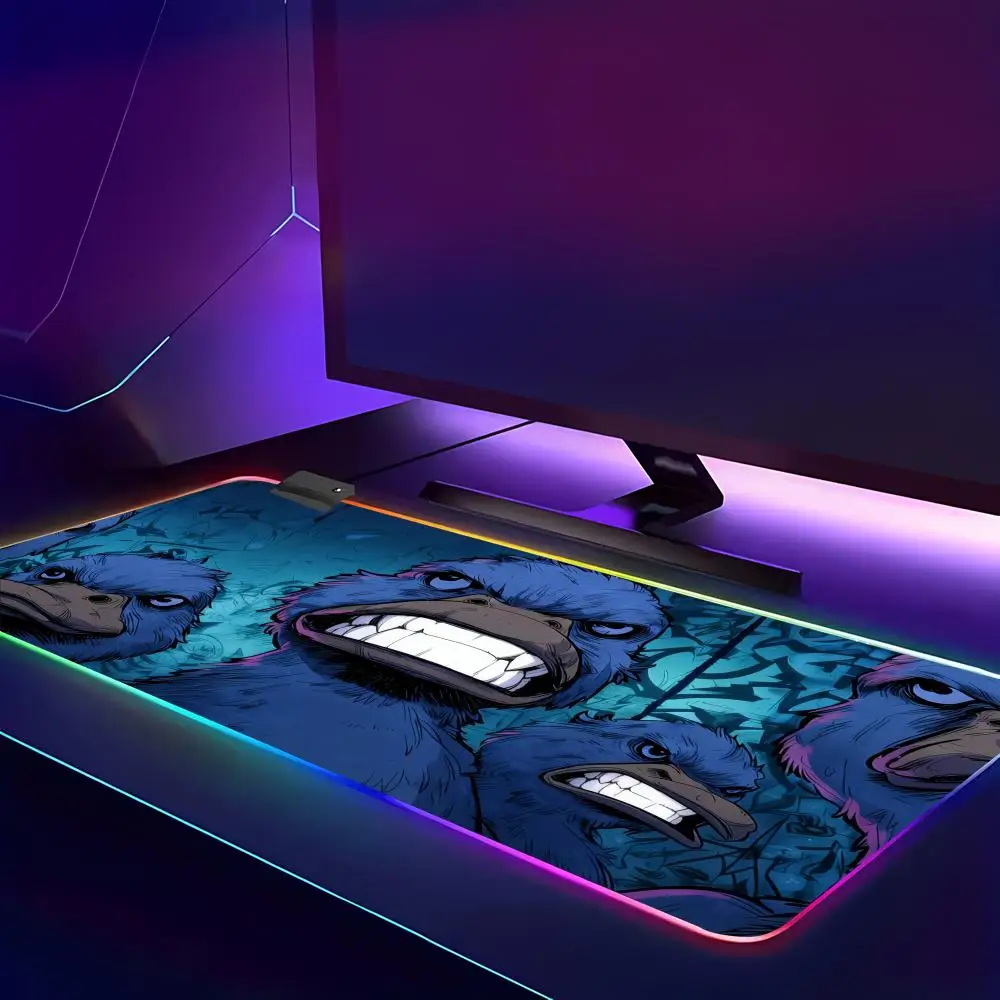 HYBXAXC Angry Duck Doodle Fun Design  Mouse Pad  RGB Gaming Mouse Pad HD Gamer Large LED Light XXL PC Computer Non-slip