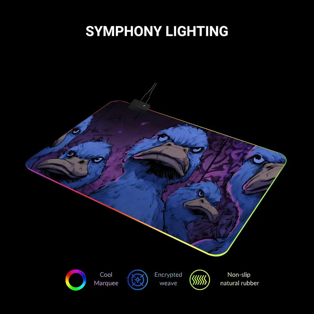 HYBXAXC Angry Duck Doodle Fun Design  Mouse Pad  RGB Gaming Mouse Pad HD Gamer Large LED Light XXL PC Computer Non-slip