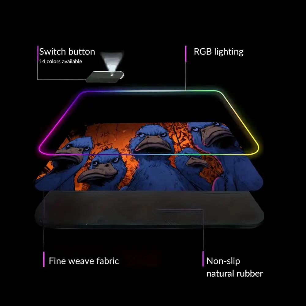 HYBXAXC Angry Duck Doodle Fun Design  Mouse Pad  RGB Gaming Mouse Pad HD Gamer Large LED Light XXL PC Computer Non-slip