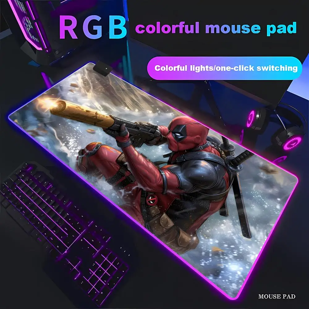 HYBXAXC Mar  Vel D-Dead pool Mouse Pad  RGB Gaming Mouse Pad HD Gamer Large LED Light XXL PC Computer Non-slip