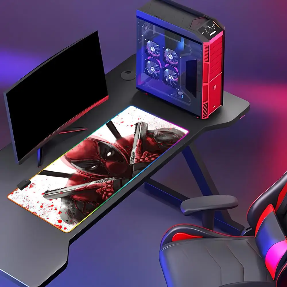 HYBXAXC Mar  Vel D-Dead pool Mouse Pad  RGB Gaming Mouse Pad HD Gamer Large LED Light XXL PC Computer Non-slip