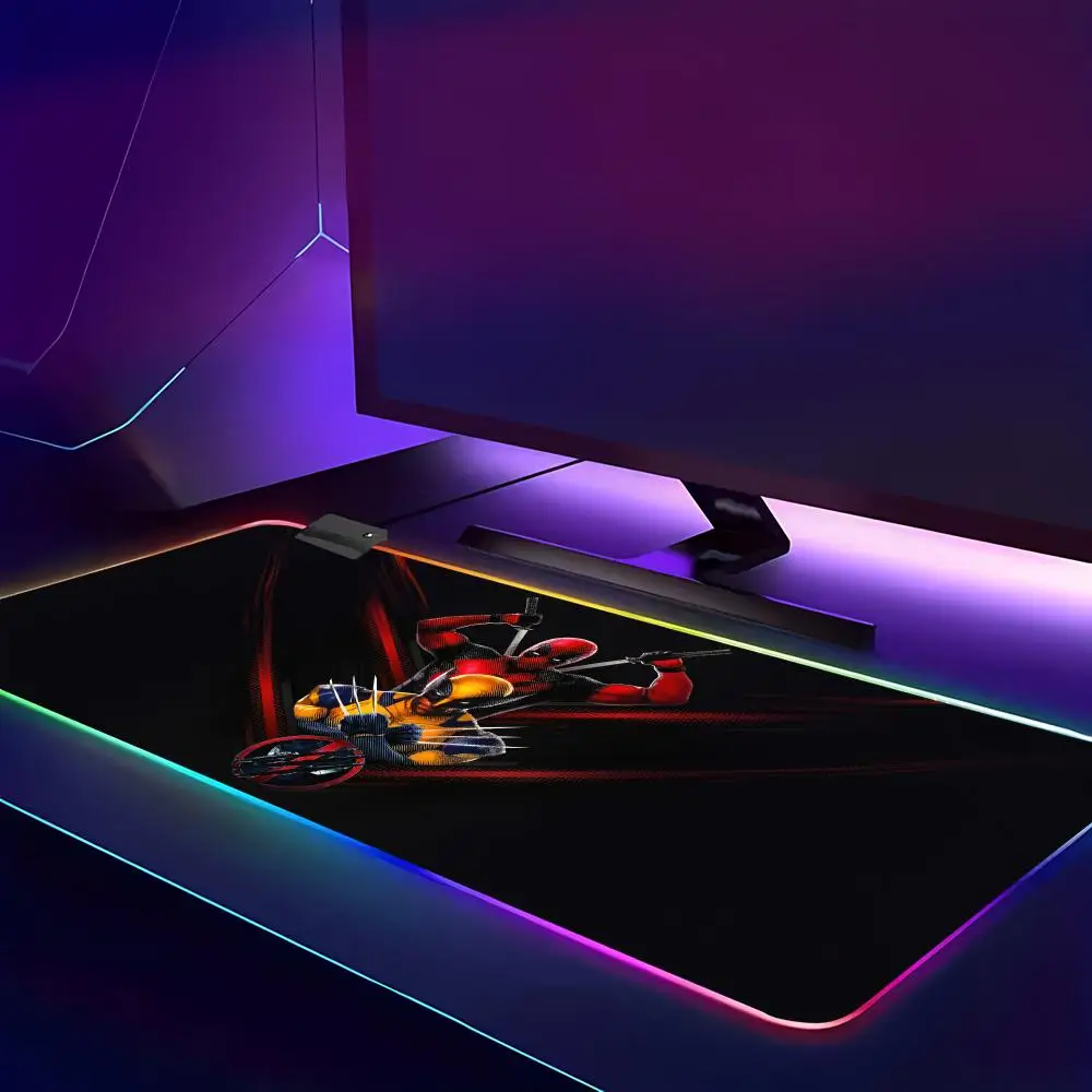 HYBXAXC Mar  Vel D-Dead pool Mouse Pad  RGB Gaming Mouse Pad HD Gamer Large LED Light XXL PC Computer Non-slip