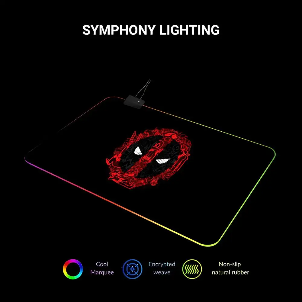 HYBXAXC Mar  Vel D-Dead pool Mouse Pad  RGB Gaming Mouse Pad HD Gamer Large LED Light XXL PC Computer Non-slip