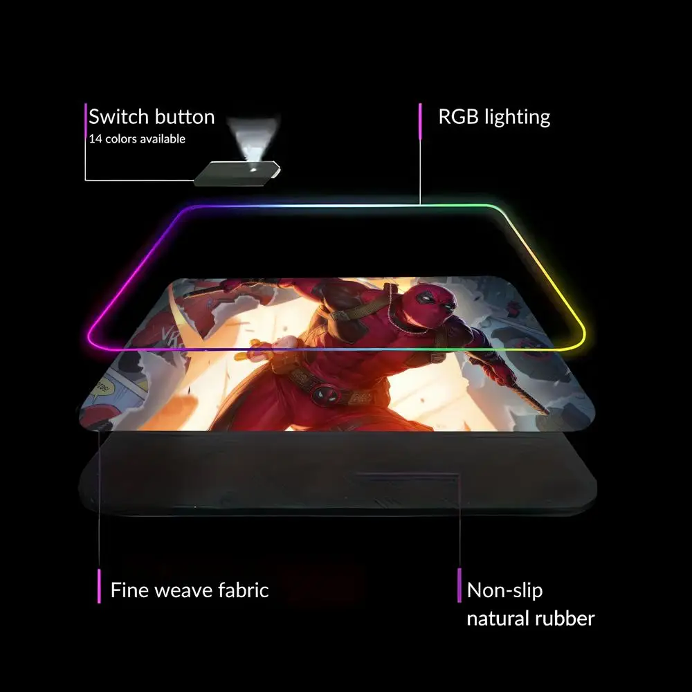HYBXAXC Mar  Vel D-Dead pool Mouse Pad  RGB Gaming Mouse Pad HD Gamer Large LED Light XXL PC Computer Non-slip