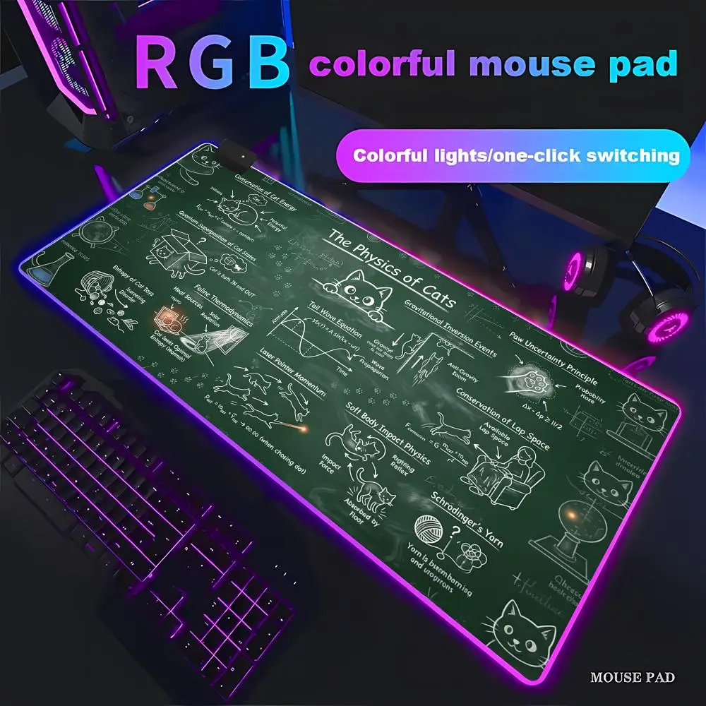 HYBXAXC The Physics of Cats Desk Mat Mousepad  RGB Gaming Mouse Pad HD Gamer Large LED Light XXL PC Computer Non-slip