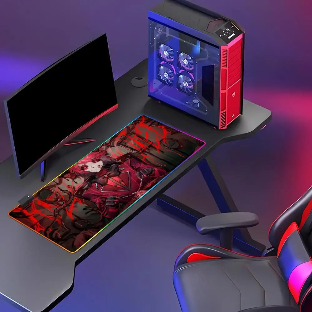 Hazbin Hotel  Mouse Pad Animation Games Beautiful RGB Gaming Pad HD Gamer Large LED Light XXL PC Computer pad Non-slip Decor