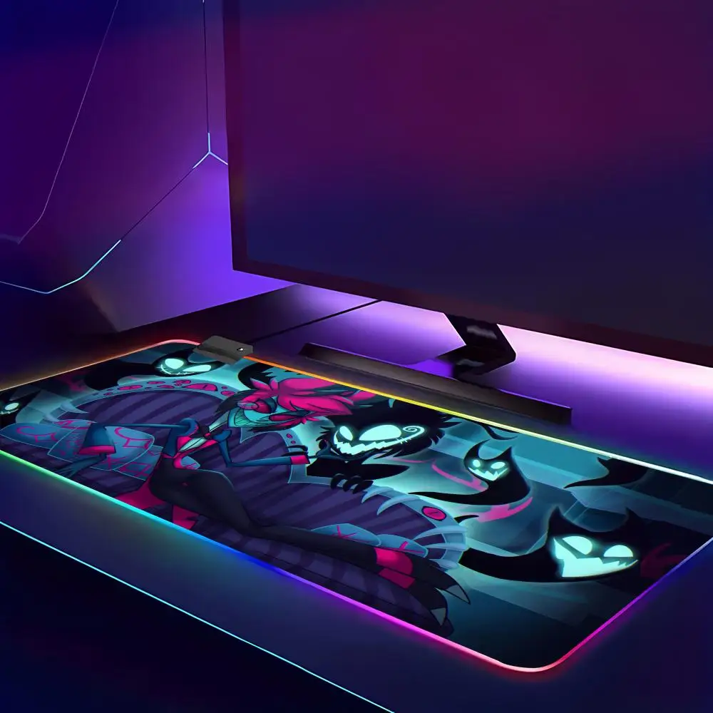 Hazbin Hotel  Mouse Pad Animation Games Beautiful RGB Gaming Pad HD Gamer Large LED Light XXL PC Computer pad Non-slip Decor