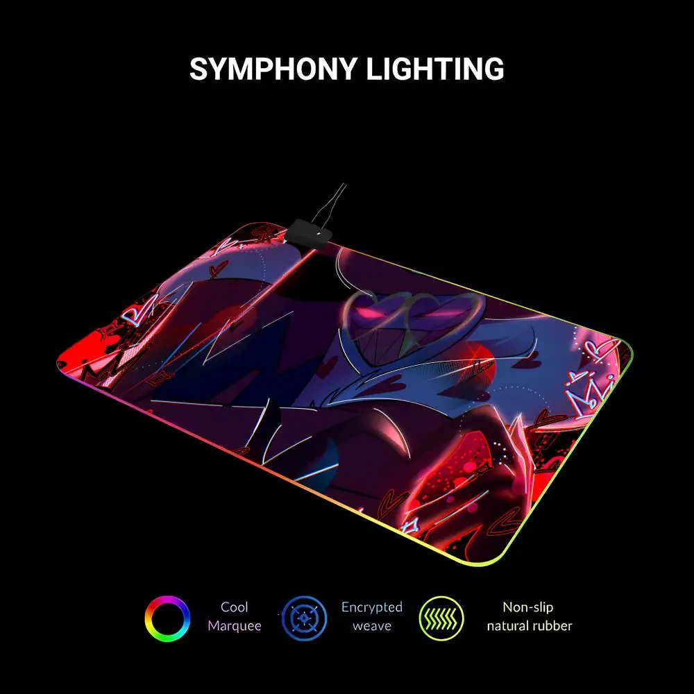 Hazbin Hotel  Mouse Pad Animation Games Beautiful RGB Gaming Pad HD Gamer Large LED Light XXL PC Computer pad Non-slip Decor