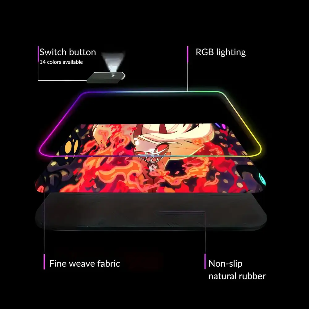Hazbin Hotel  Mouse Pad Animation Games Beautiful RGB Gaming Pad HD Gamer Large LED Light XXL PC Computer pad Non-slip Decor