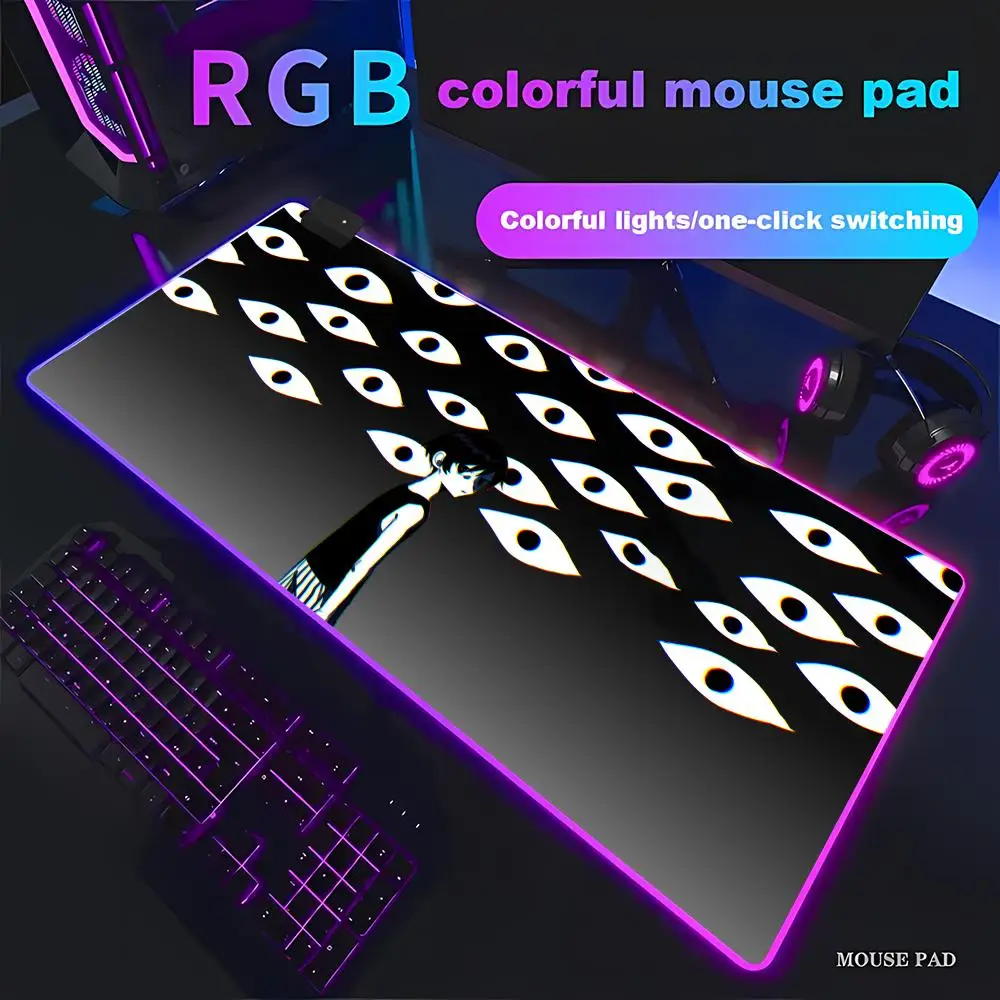 HYBXAXC Kawai Anime Omori  Mouse Pad  RGB Gaming Mouse Pad HD Gamer Large LED Light XXL PC Computer Non-slip