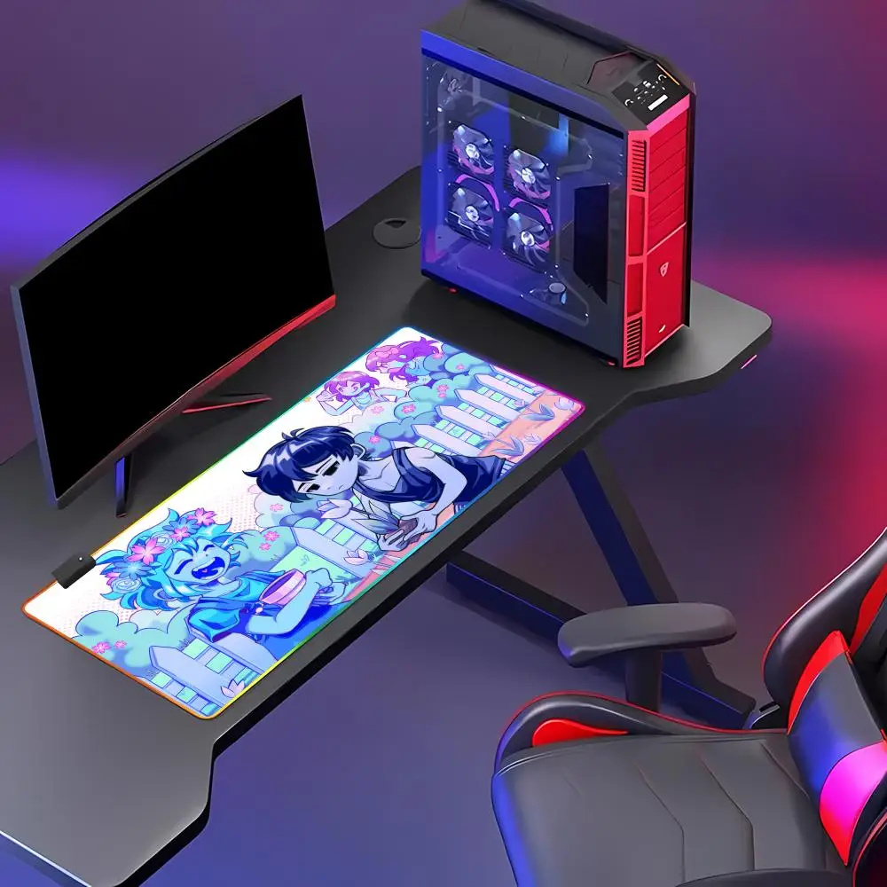 HYBXAXC Kawai Anime Omori  Mouse Pad  RGB Gaming Mouse Pad HD Gamer Large LED Light XXL PC Computer Non-slip