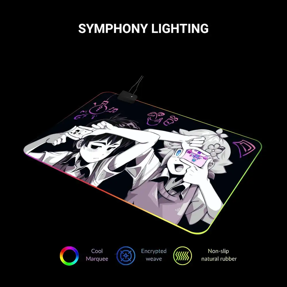 HYBXAXC Kawai Anime Omori  Mouse Pad  RGB Gaming Mouse Pad HD Gamer Large LED Light XXL PC Computer Non-slip