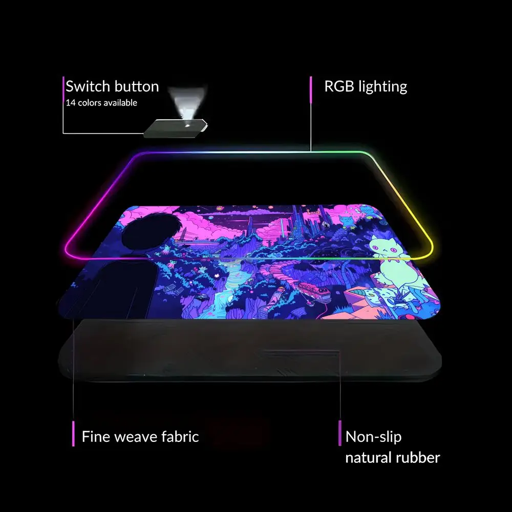 HYBXAXC Kawai Anime Omori  Mouse Pad  RGB Gaming Mouse Pad HD Gamer Large LED Light XXL PC Computer Non-slip