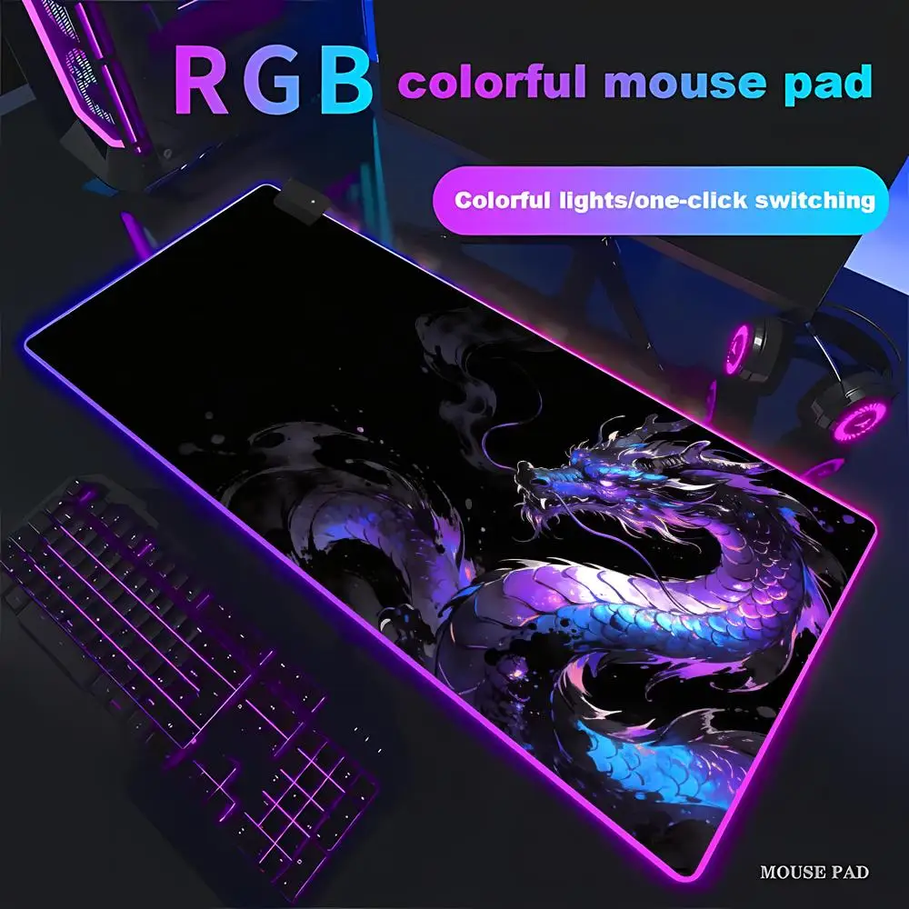 HYBXAXC Large Table Carpet Dragon Mouse Pad  RGB Gaming Mouse Pad HD Gamer Large LED Light XXL PC Computer Non-slip