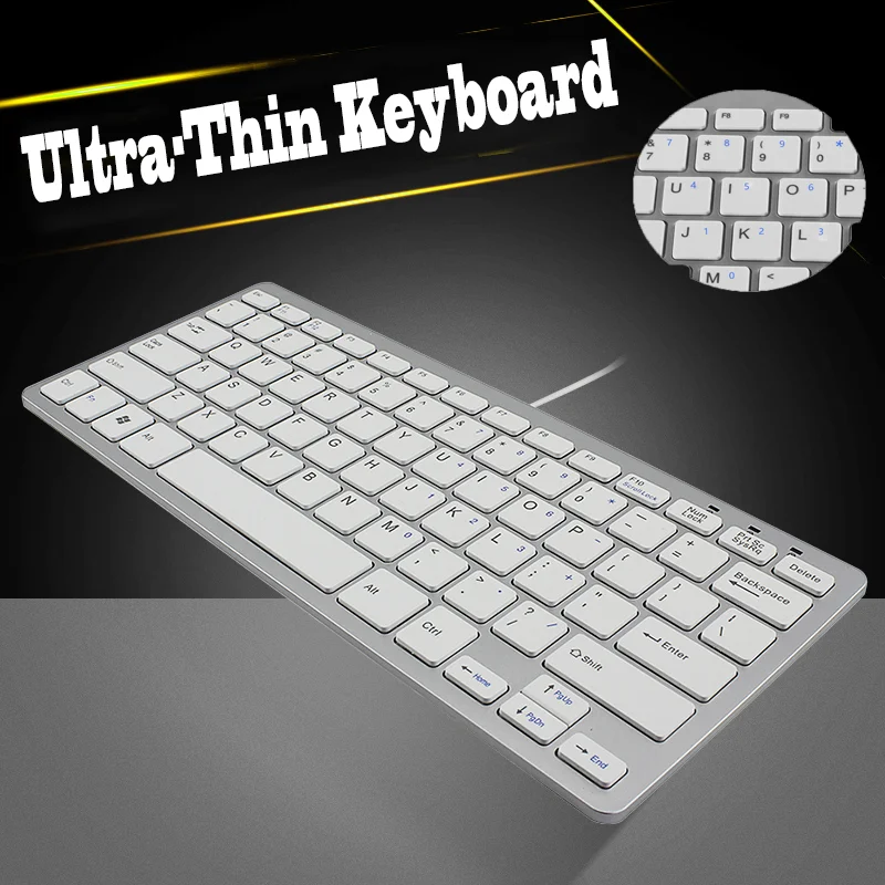 Ergonomic Slim Wired Keyboard Usb Cable Thin Keyboards Portable Mini Silent Keypad For Mac Laptop PC Computer Tablet Office
