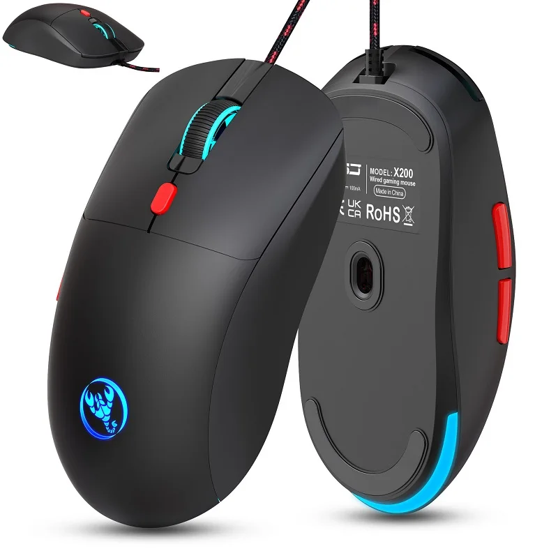 Mouse 4800DPI 6 Button 1.5m Cable USB Wired Mouse Coloful Backlight Gaming Mice Ergonomic Relax Wrist Laptop Office Mice