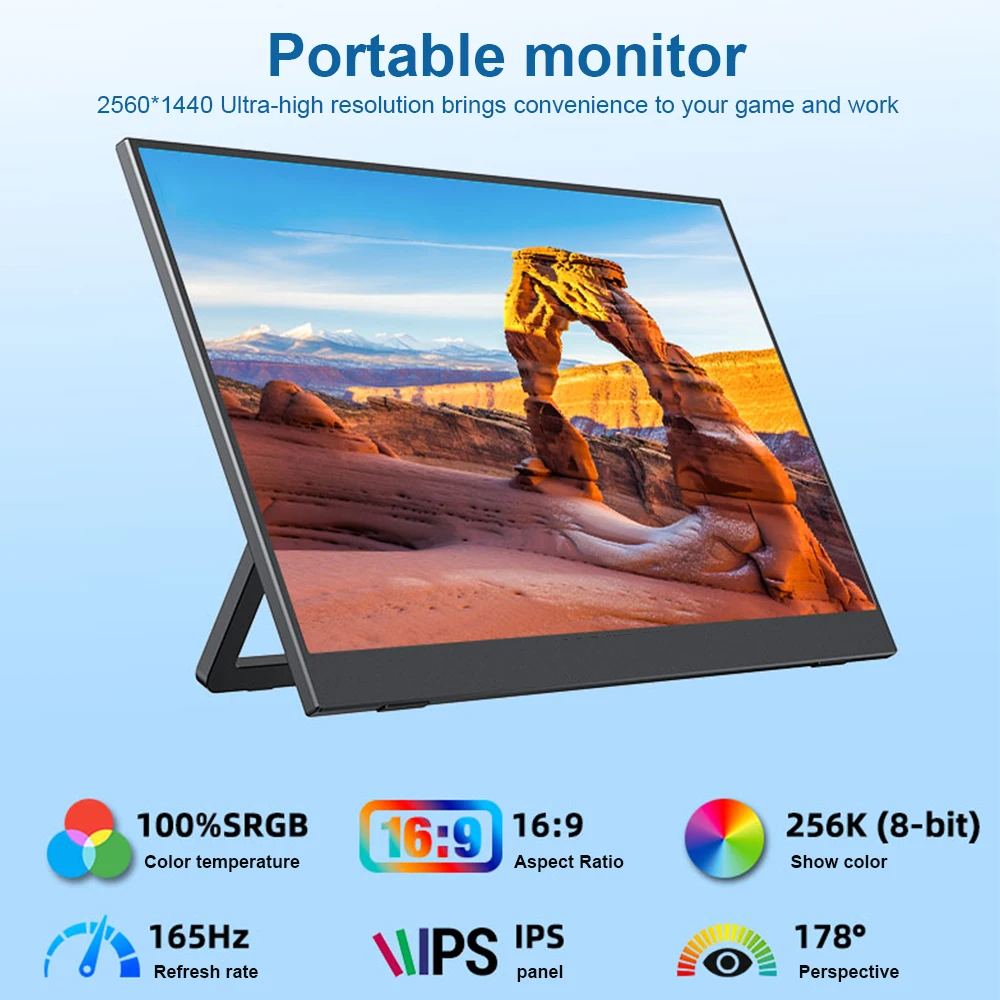 Portable monitor 14.1 inches 1920 x 1200 60Hz speaker USB-C Mini-HDMI VESA folding rack Mobile phone interconnect Gaming monitor