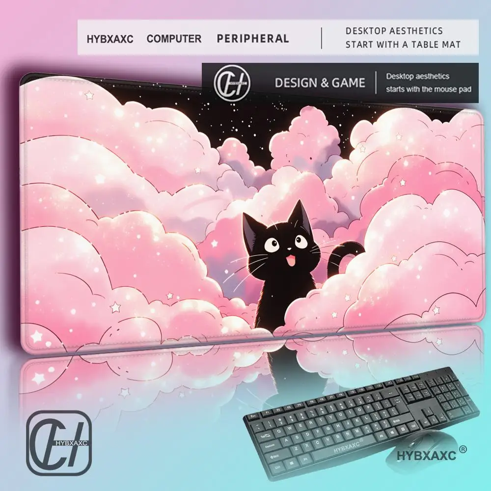 HYBXAXC Black Cat Clouds Fast Delivery Keyboard pad Extended Mousepad kawaii Pink Purple Office desktop protection pad rug