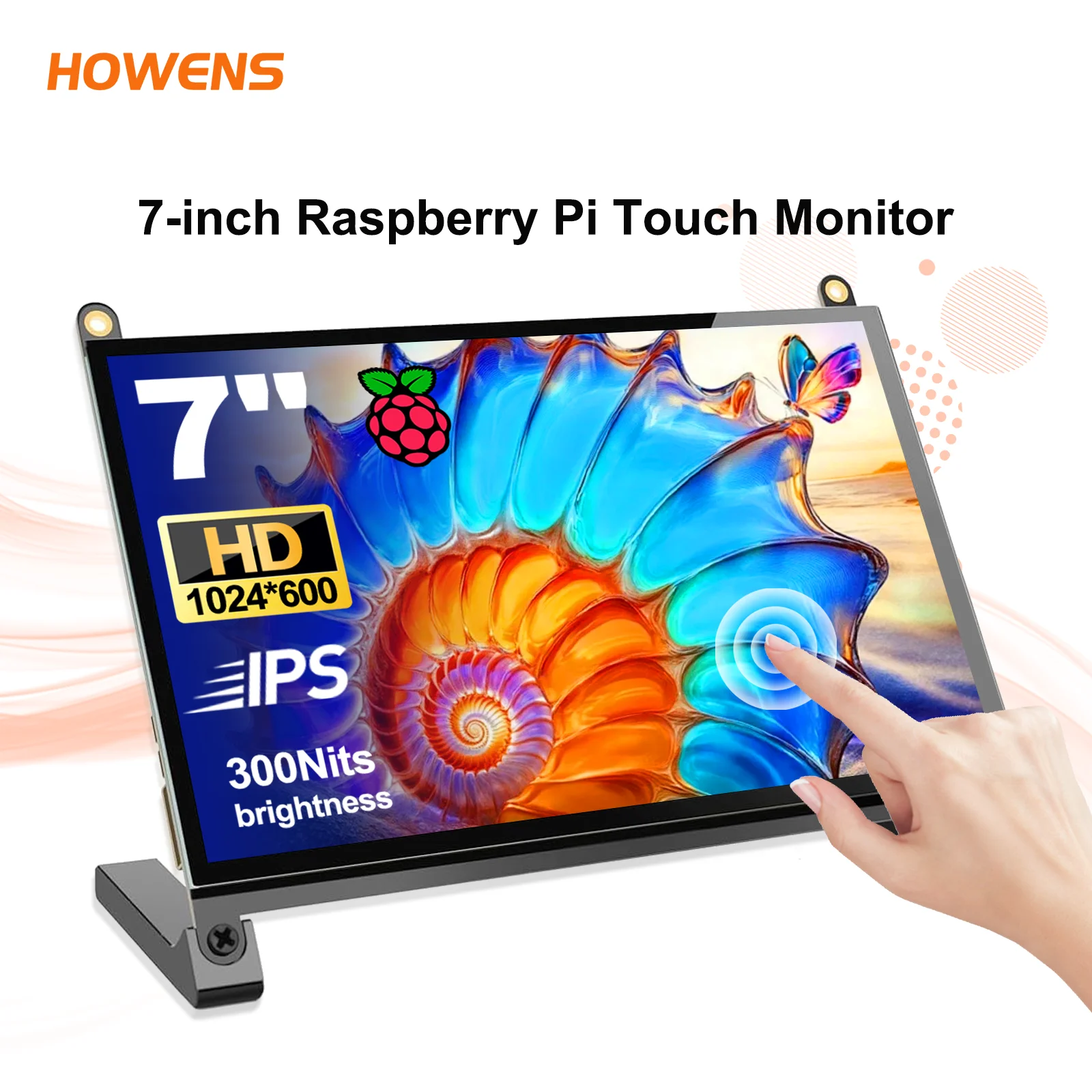 7 Inch TouchScreen HD1024X600 IPS Display Speaker Configuration RaspberryPi345 Supports HDMI Type-C for Mobile PC Gaming Laptops