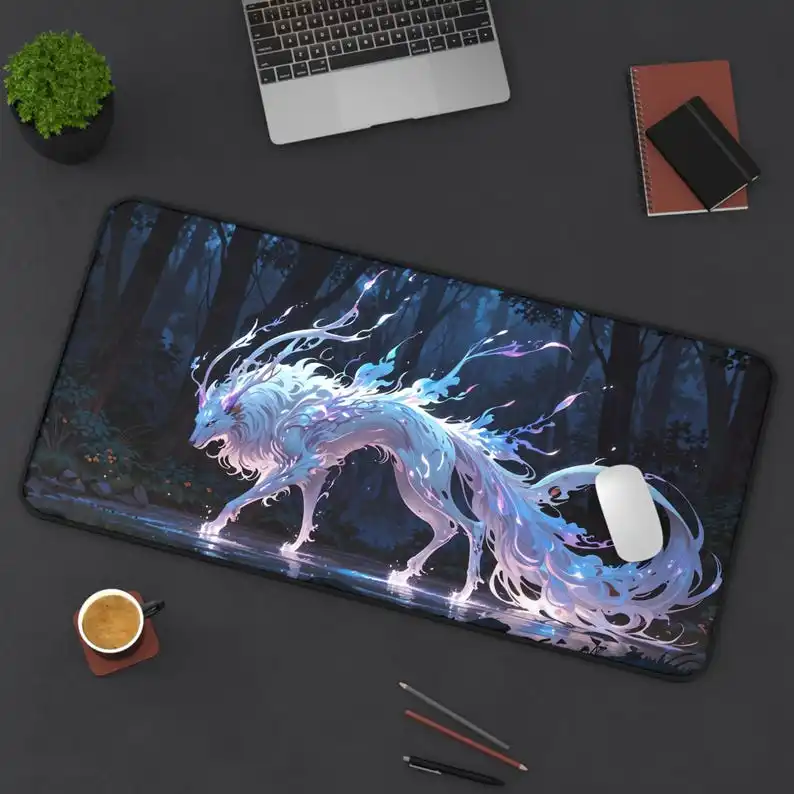 Mystery Fox Desk Mat, Magical Office Decor, Non-Slip Waterproof Playmat, Animal Lovers Gift, Fantasy Home Office Accessories