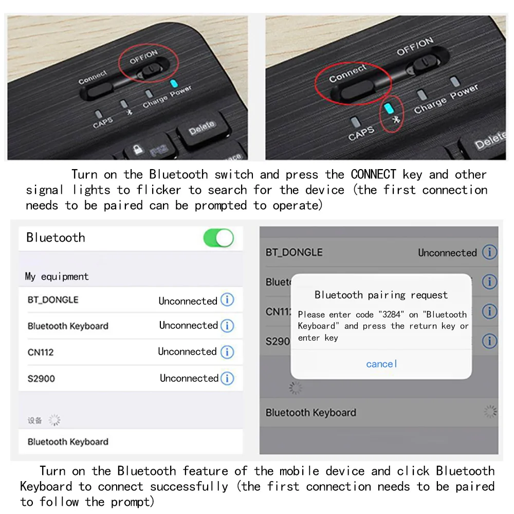 Keyboard for Tablet Notebook Phone Wireless Bluetooth Mini Keyboard Rechargable Keyboard +Tablet PC/Mobile Phone Holder Stand