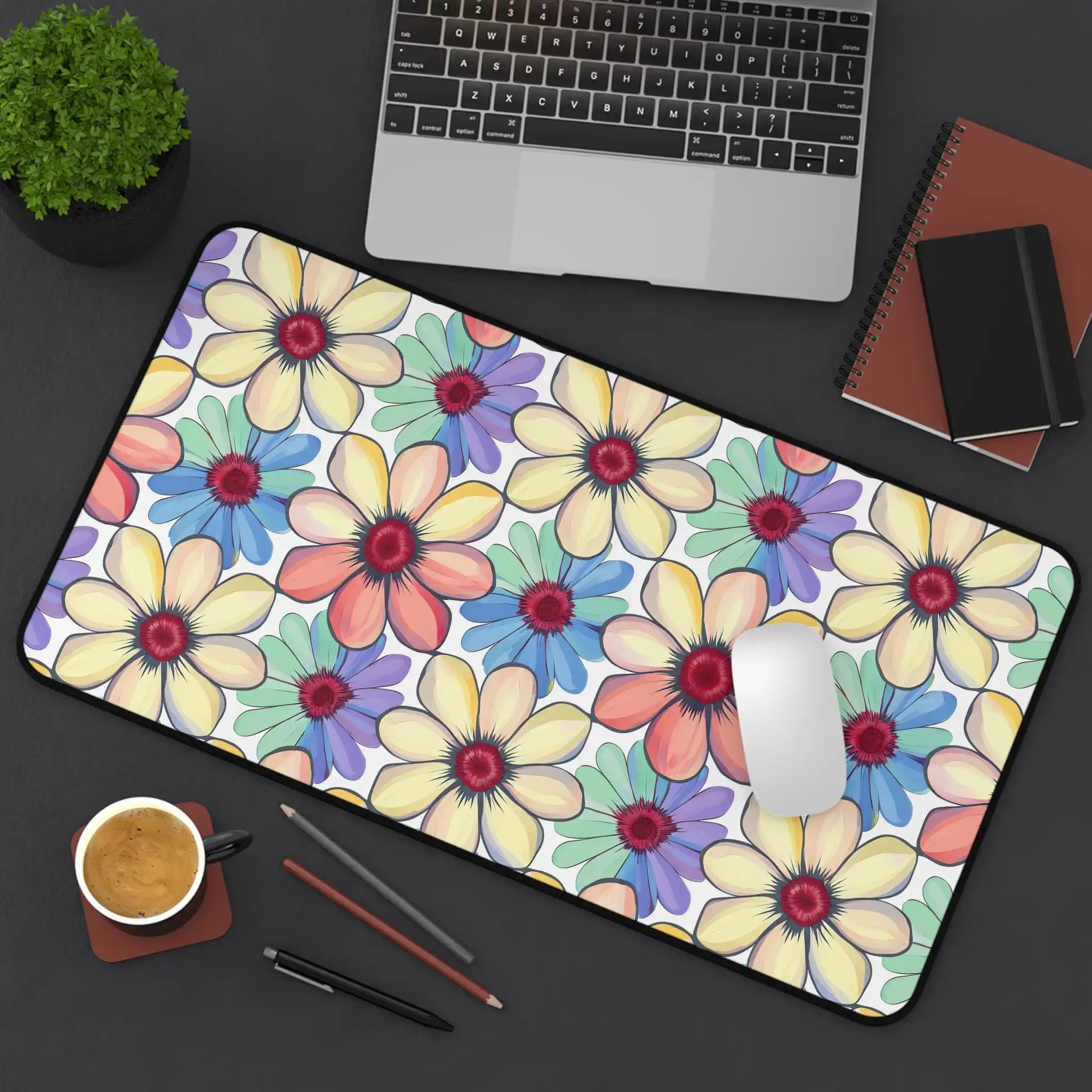 Daisy Floral Desk Mat, Colorful Rainbow Office Decor, Ergonomic Mouse Pad, Home Office Gift, Spring Desk Accessories Mousepad