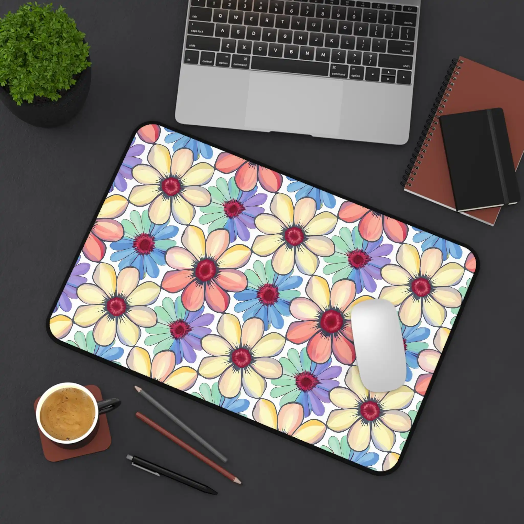 Daisy Floral Desk Mat, Colorful Rainbow Office Decor, Ergonomic Mouse Pad, Home Office Gift, Spring Desk Accessories Mousepad