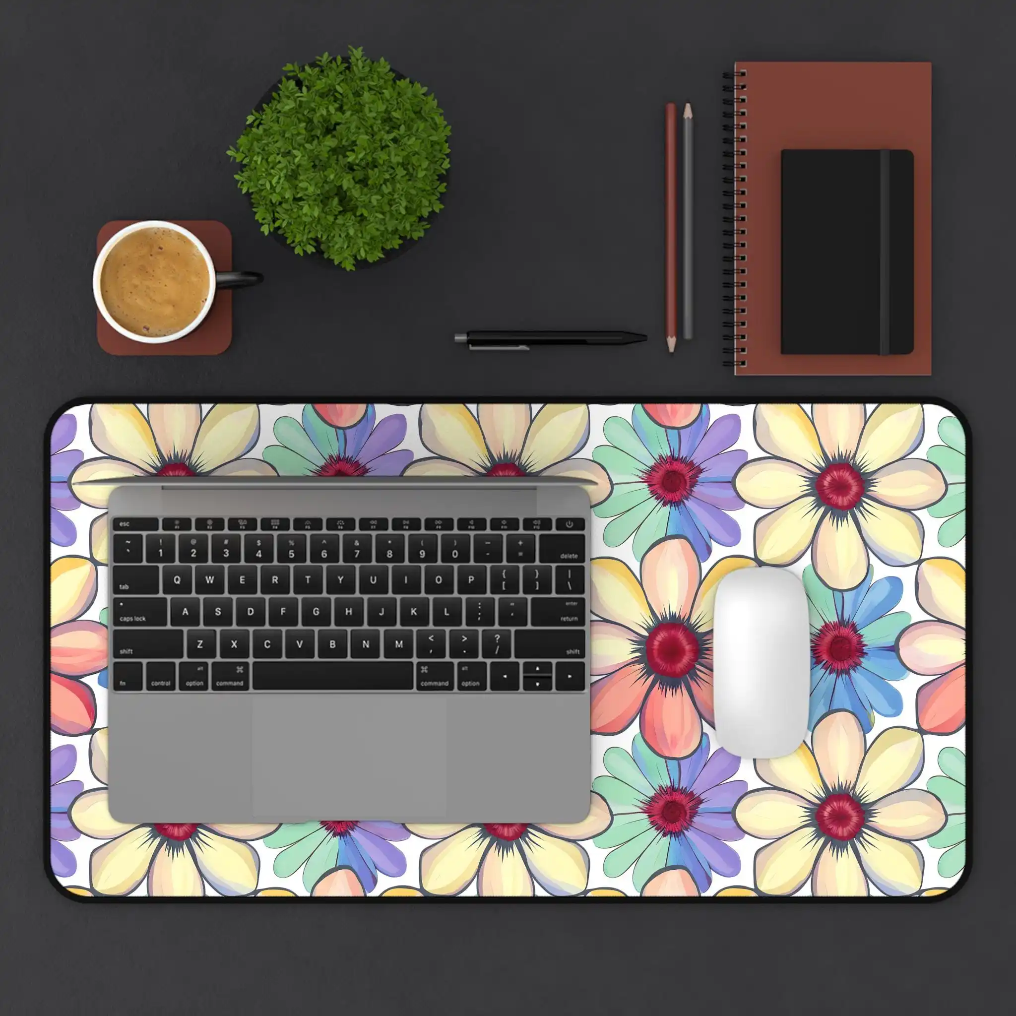 Daisy Floral Desk Mat, Colorful Rainbow Office Decor, Ergonomic Mouse Pad, Home Office Gift, Spring Desk Accessories Mousepad