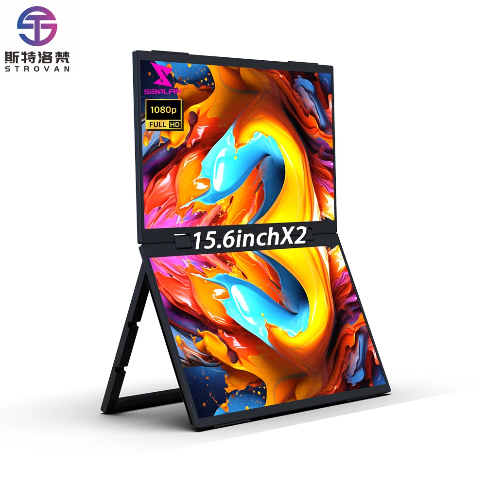 15.6-Inch Dual-Screen Portable IPS LCD  1080P HDR 60HZ Built-in Speakers Gaming Mobile Office Entertainment