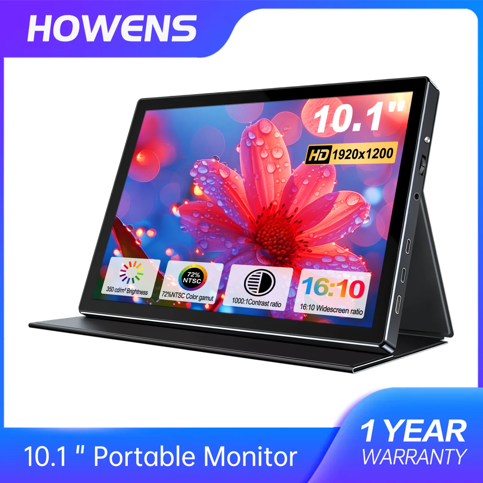 10.1 Inch Portable Gaming Monitor FHD1200P Builtin Speakers IPS Display 60Hz Designed For Entertainment Office and Mobile Crowds