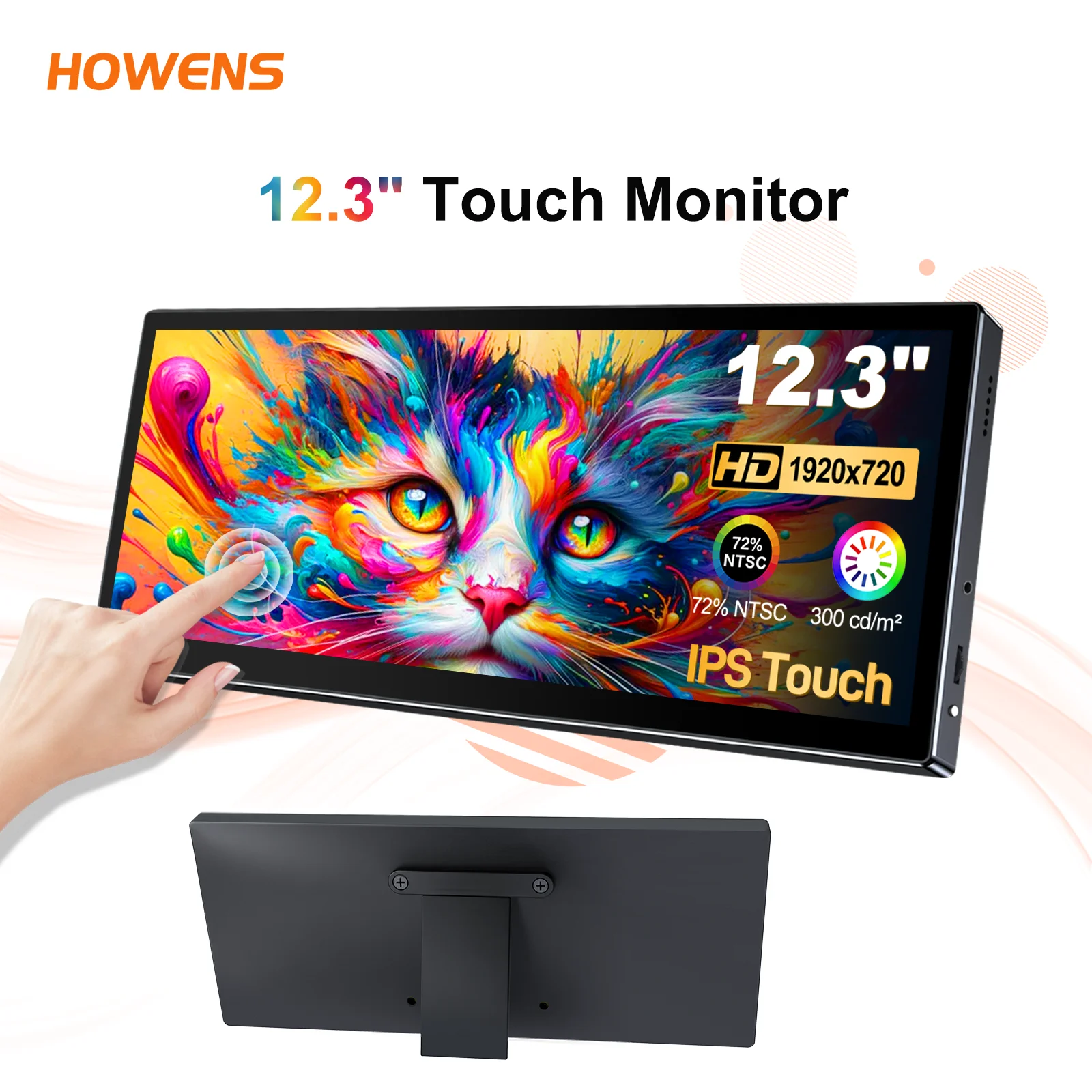 12.3 Inch TouchScreen display 1920*720 IPS Panel VESA HDMI Type-C Interface 1000:1Contrast Suitable For Mobile Office and Gaming
