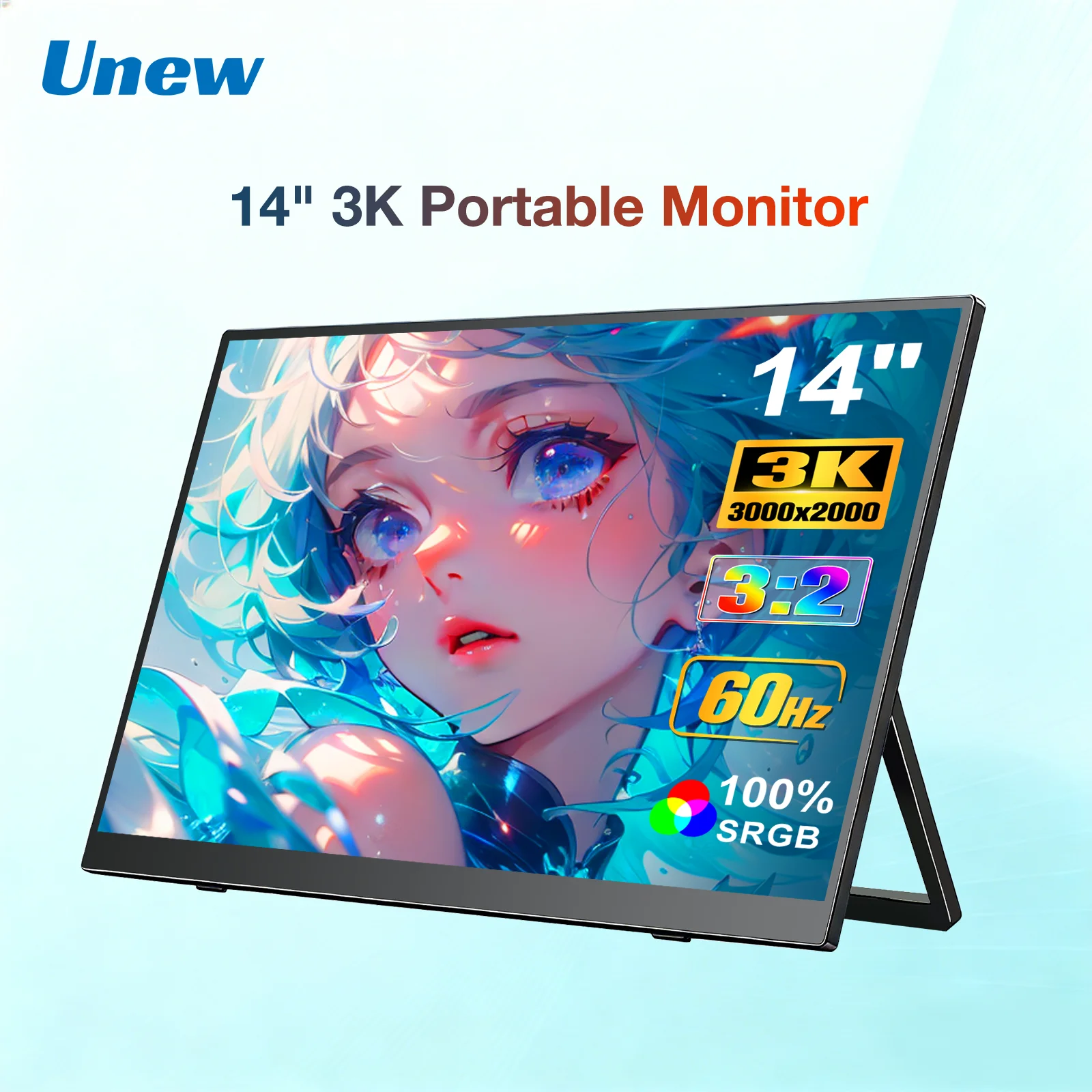 14 Inch 3K 3000x2000 Portable Monitor IPS 100% sRGB Low Blue Light External Second Screen for Laptop PS5 Switch Phone