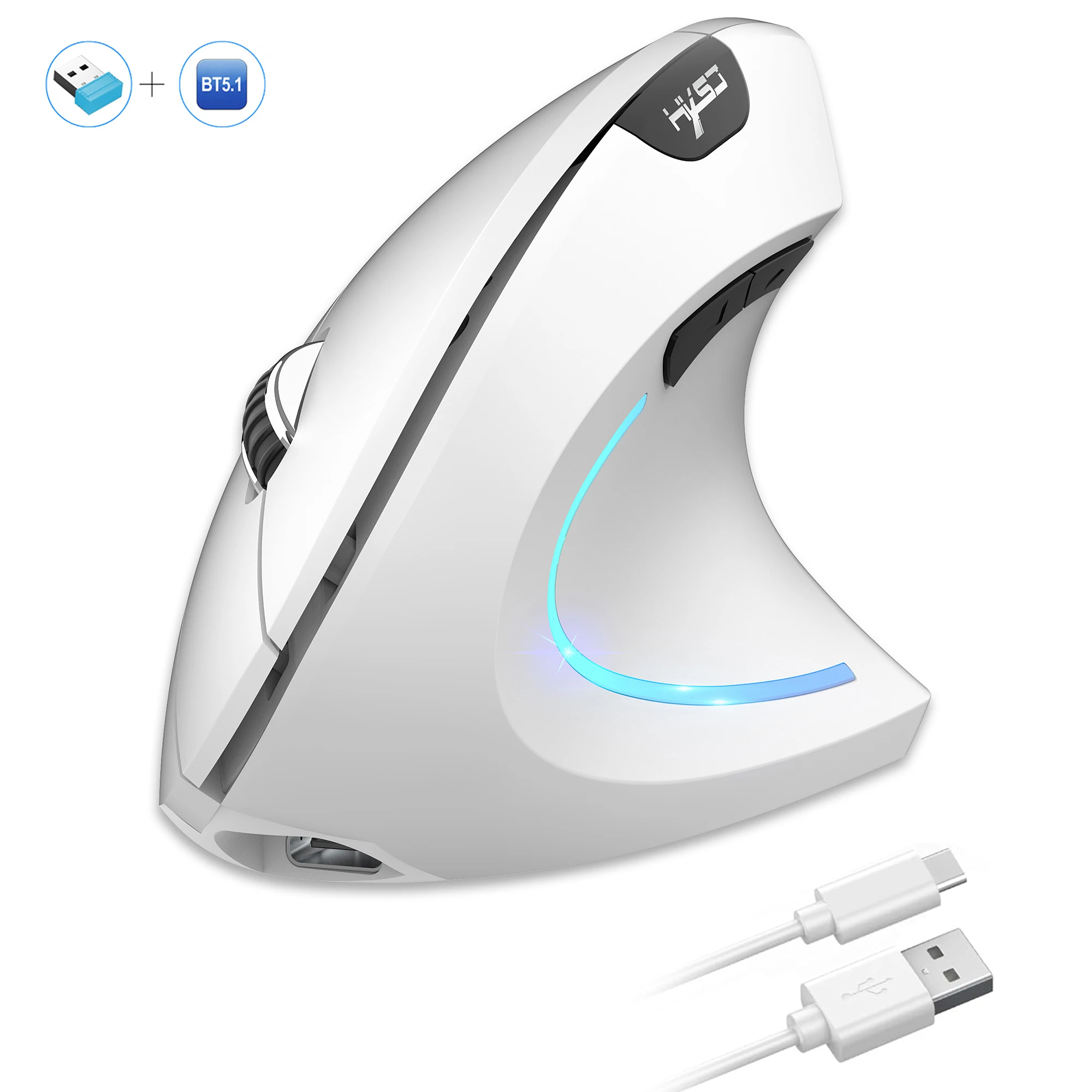 Silent Bluetooth Mouse Dual-mode Wireless Rechargeable RGB Vertical Ergonomics Mouse for iPad Samsung Tablet Computer Laptop