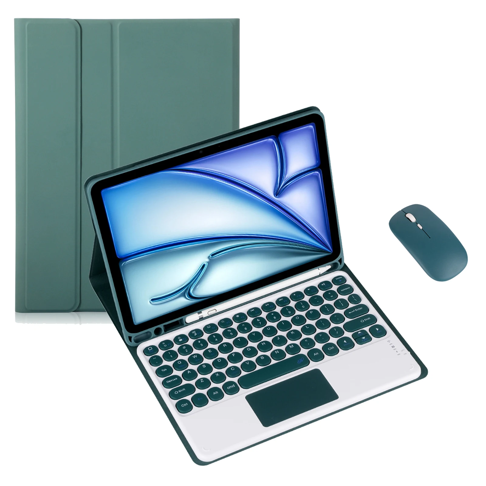 Circular Wireless Keyboard Case for iPad Air 2025/2024 11inch Tablet Bluetooth Keyboard Cover & Mouse,Built-in S Pen Holder