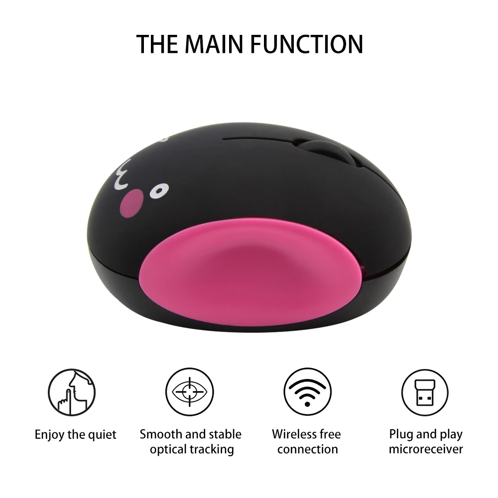 Cute 2.4GHz Wireless Mouse Silent Portable Mini Rechargeable Mouse Optical Cartoon Computer Mice for Laptop Desktop PC Notebook