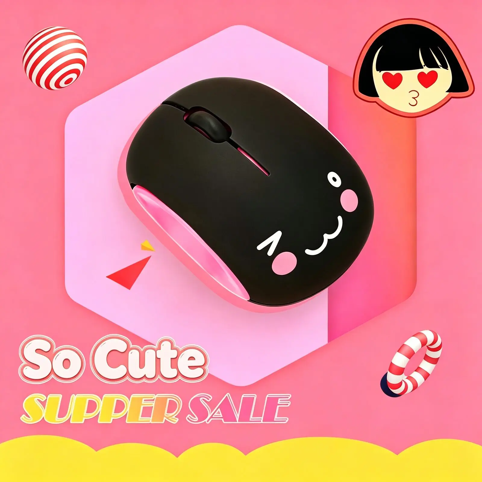 2.4GHz Wireless Cute Cartoon Mouse, Mini Portable Silent Click Rechargeable Optical Mice for Student Laptop Desktop PC Notebook